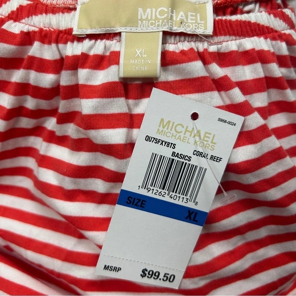 Michael Kors White and Red Boxy Short Sleeve Blouse Size‎ XL